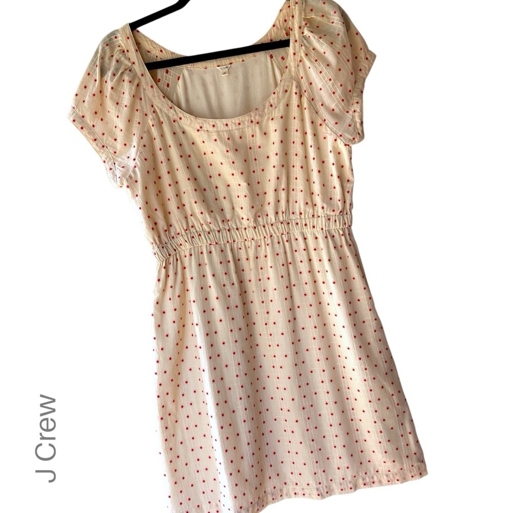 J. Crew Cream Mini Dress with Red Polka Dots